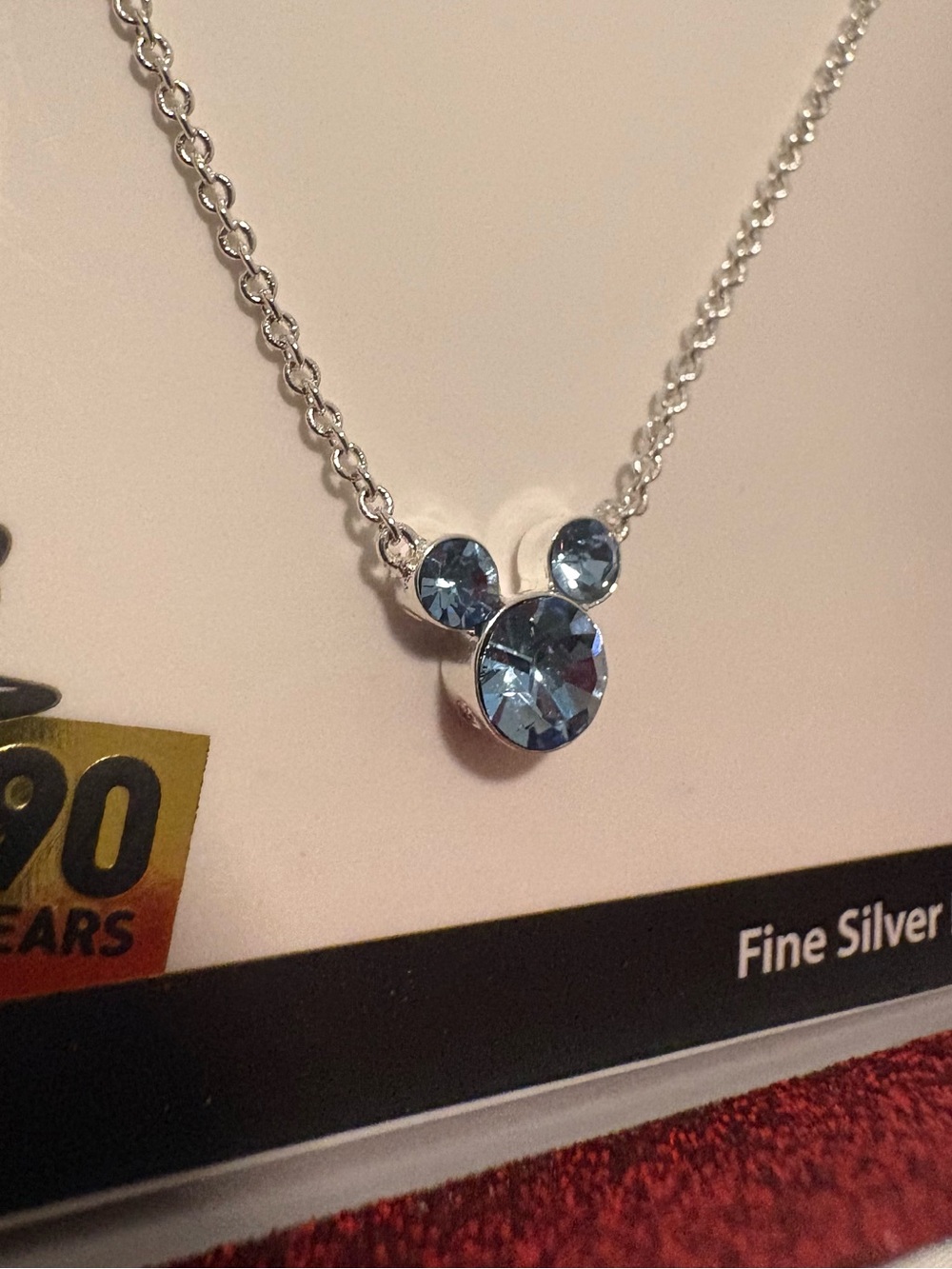 Disney Silver Plated Light Blue Crystal Mickey Necklace